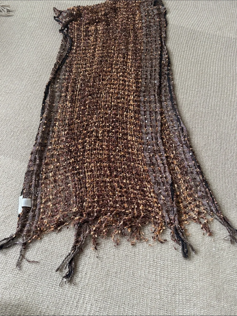 Charming Charlie Brown Textured Metallic Thread Scarf 17”x70”